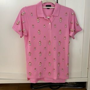 J Crew pink polo shirt with crystal details